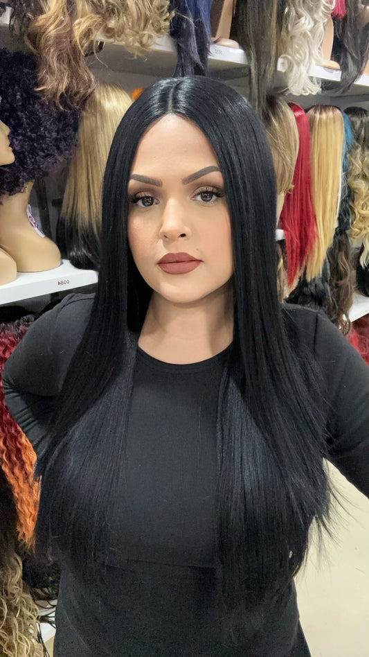 #171 Ivy-Middle Part No Lace Front Wig Human Hair Blend - Color Black 28in