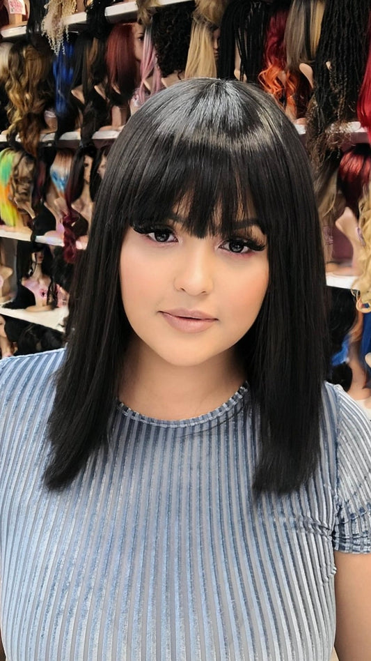 #18 Layla - Classy Bangs Bob Wig -  Color D.Brown 14in