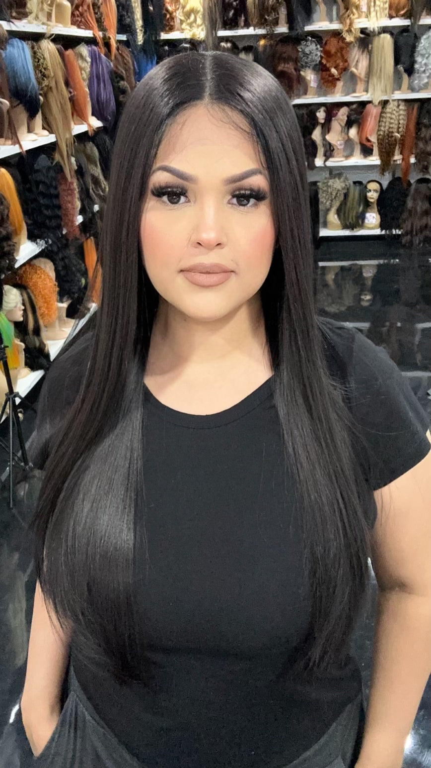 #24 Alexa- Middle Part Lace Front Wig - Color Dark Brown 26in - The Pink Makeup Box