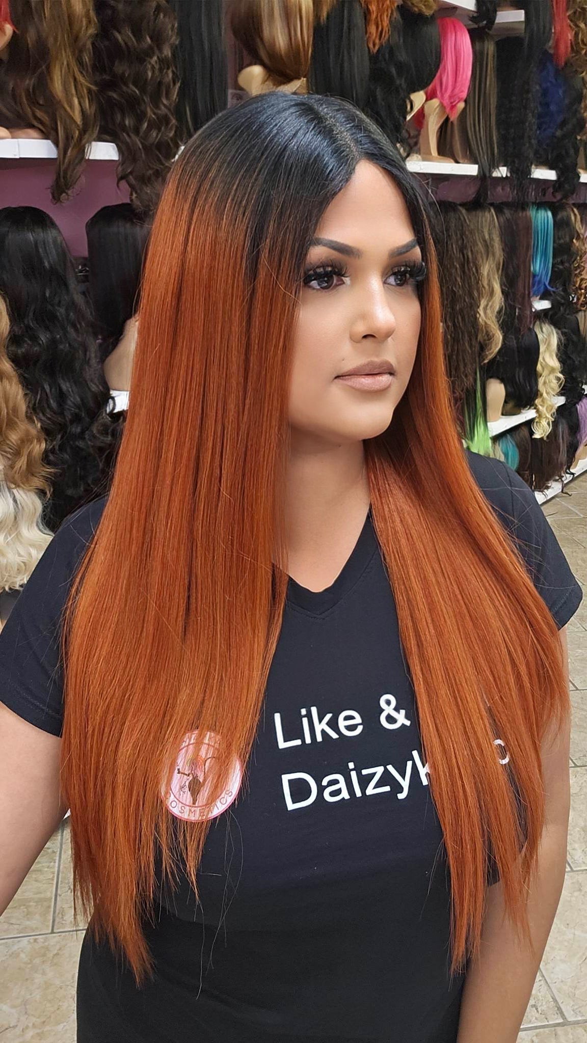 #28 Ivy-Middle Part No Lace Front Wig Human Hair Blend - Color 1B/ORANGE 28in