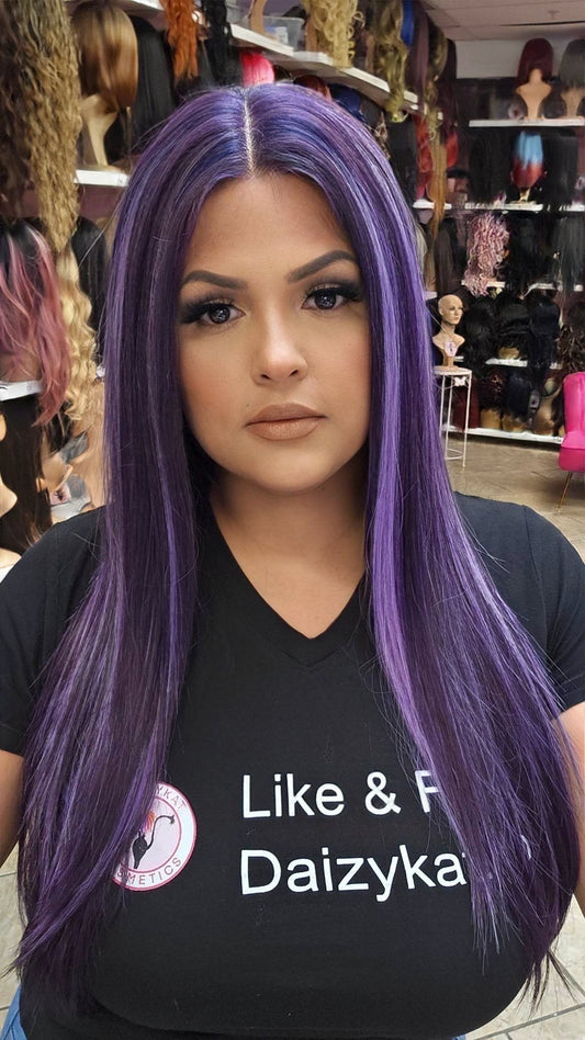 #67 Alexa- Middle Part Lace Front Wig - Color PURPLE 26in