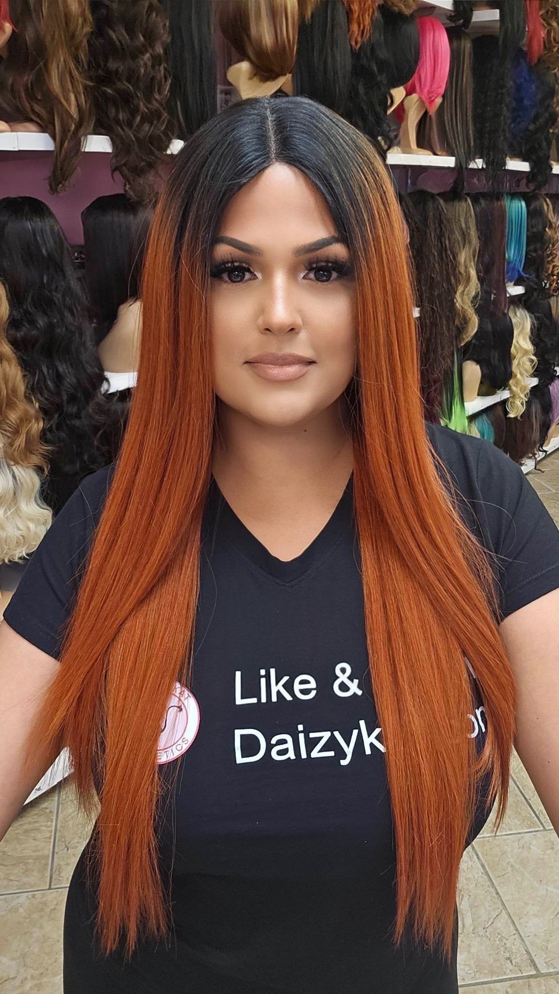#28 Ivy-Middle Part No Lace Front Wig Human Hair Blend - Color 1B/ORANGE 28in
